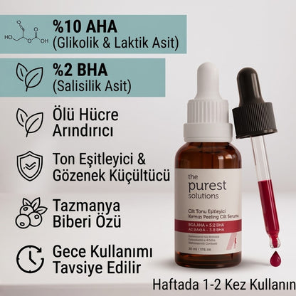 The Purest Solutions AHA & BHA Canlandırıcı ve Cilt Tonu Eşitleyici Kırmızı Peeling Cilt Serumu 30 Ml