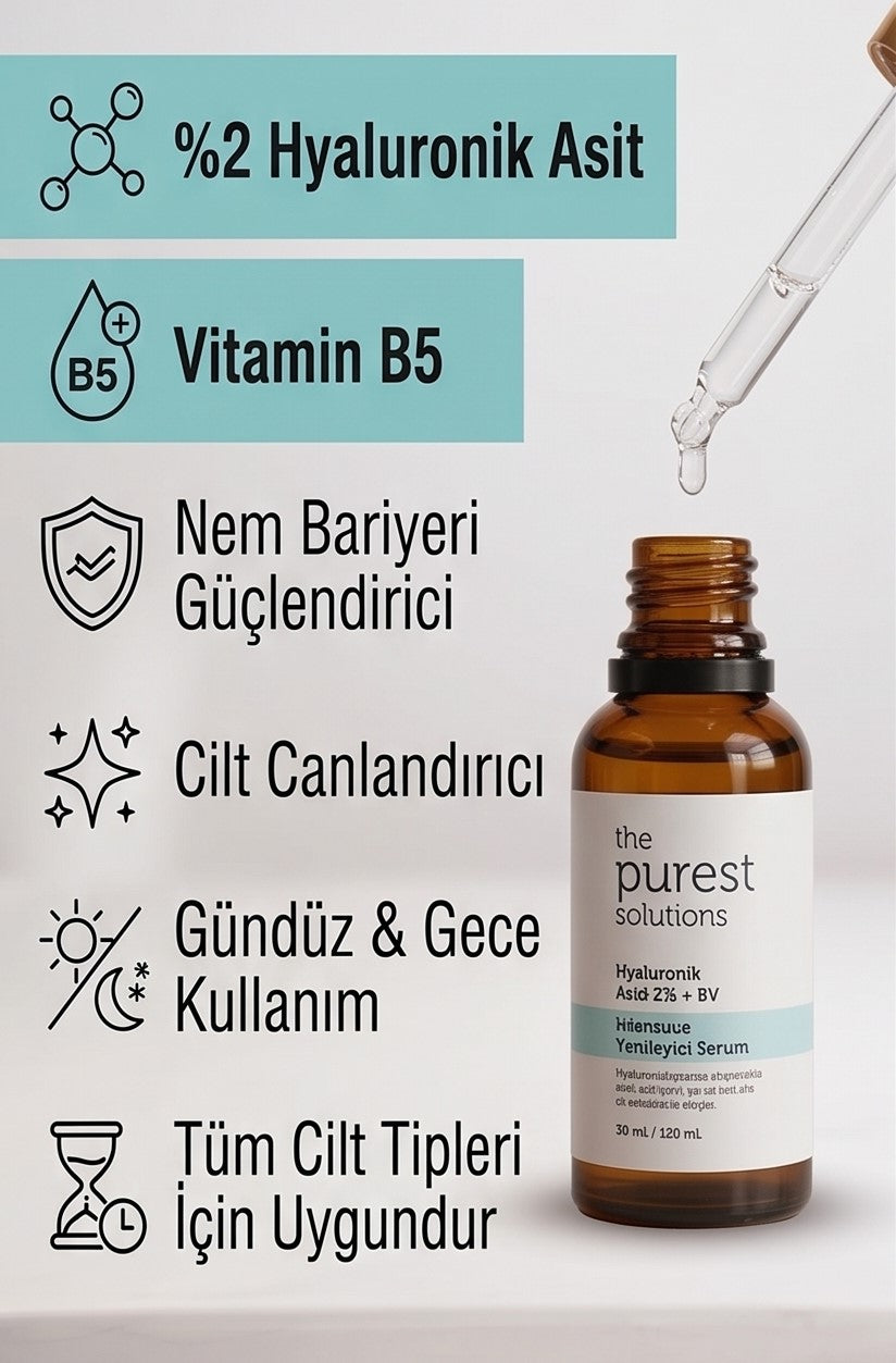 The Purest Solutions Yoğun Nemlendirme ve Dolgun Görünüm Etkili Yenileyici Hyalüronik Asit Serum 30 Ml